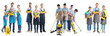 © Pixel-Shot - Collage of team of young janitors on white background