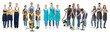 © Pixel-Shot - Collage of team of young janitors on white background