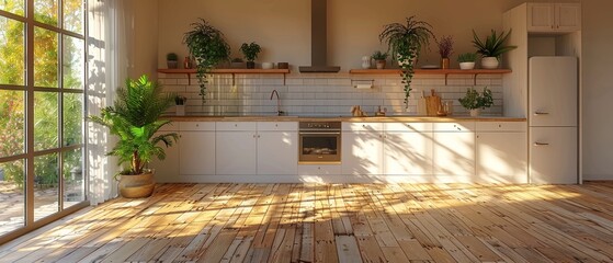 Wall Mural - A bright kitchen interior. Kitchen with an empty wall. Catalog accessories.