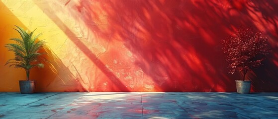 Aufkleber - Wall background with a blank color and hard falling shadow. 3D rendering of the wall.