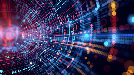 Wall Mural - vibrant and complex digital network visualization, showcasing dynamic lines and brightly colored dot