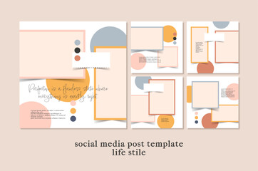 Wall Mural - Social media post templates set for business, vector illustration on background. Square posts layouts for personal blog.