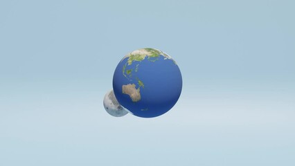 Wall Mural - dynamic geometric celestial motion: abstract 3d animation of earth and moon in light blue space
