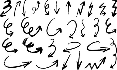 Poster - Set of vector hand-drawn arrows. Collection of hand drawn arrows on transparent background. Arrow mark icons. Vector EPS 10
