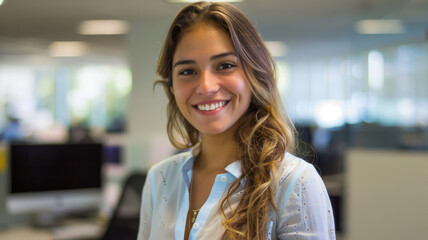 Poster - A young, successful businesswoman smiling.