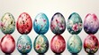 Watercolor painting set of easter eggs with spring flowers art on white