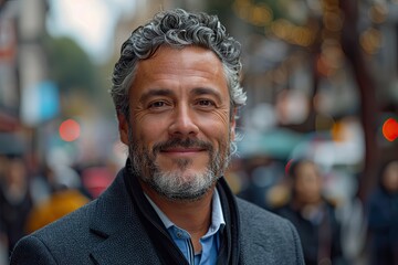 Portrait of smiling Latin businessman with gray hair looking at the camera. Copy space.