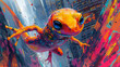 4D Salamander superhero in a digital comic cityscape
