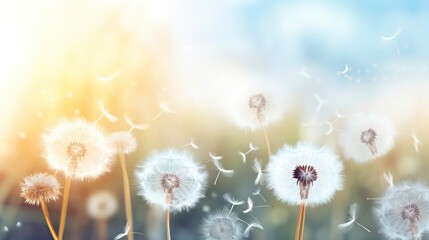 Wall Mural - Abstract blurred nature background dandelion seeds parachute