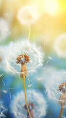 Wall Mural - Abstract blurred nature background dandelion seeds parachute