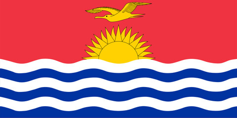 Wall Mural - Close-up of red, yellow, blue and white national flag of Oceanian country of Kiribati with seagull, sun and waves. Illustration made March 2nd, 2024, Zurich, Switzerland.