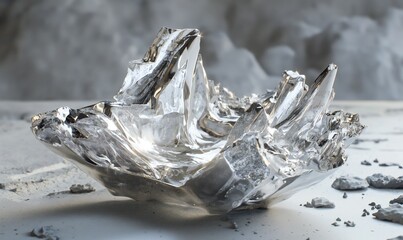 Wall Mural - Abstract piece of silver on a gray background.