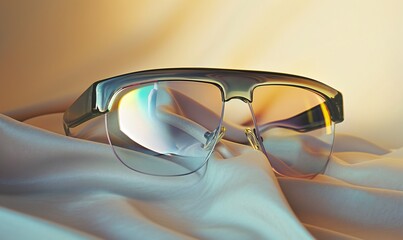 Wall Mural - Sunglasses with a holographic effect on a beige background.