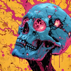 Wall Mural - Psychedelic Skull Poster, Horror poster mystical head psychedelic monster. AI Generated