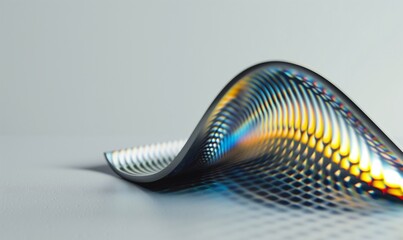 Wall Mural - Abstract colorful gradient wave, chromatic dispersion and thin film spectral effect. Metal wave with dots with holographic effect on a gray background.