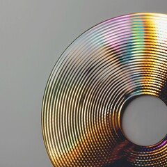 Wall Mural - Metal circle of rings with a holographic effect on a gray background.
