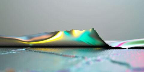 Wall Mural - Holographic wave made of foil on a gray background.