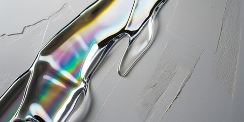 Wall Mural - Liquid chromatic glass on a gray background.