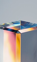 Wall Mural - Glass rainbow cube with dispersion effect, crystal iridescent composition, abstract shape with holographic gradient, transparent liquid object isolated on gray background.