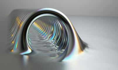 Wall Mural - Abstract glass geometric composition, iridescent holographic crystal with gradient texture in motion. Spiral twisted fluid form.
