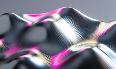 Trippy and distorted image with light diffraction effect. Multi colored flowing abstract iridescent wave shape.
