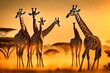 giraffe at sunset generated by AI technology