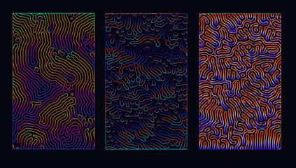 Aufkleber - Set of holographic patterns with warped psychedelic pattern of colorful neon lines.
