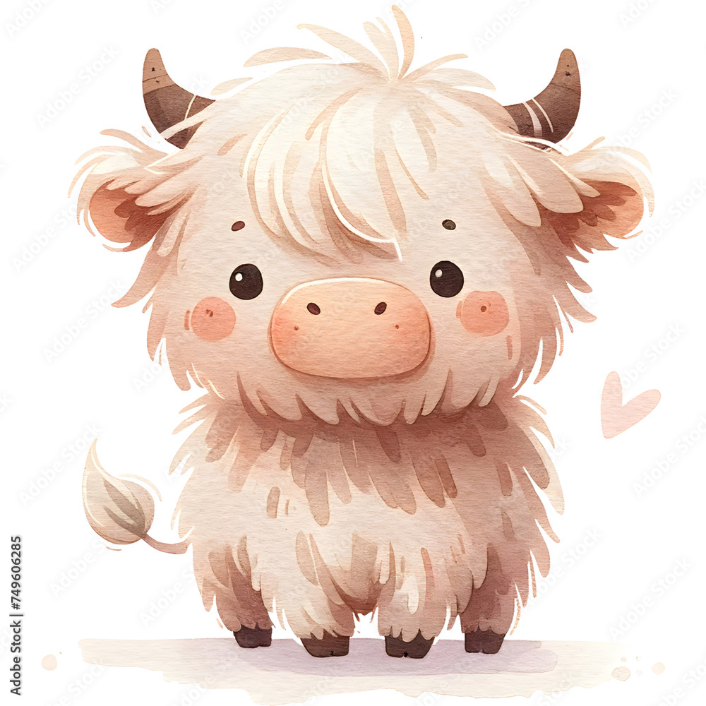 Cute highland cow watercolor clipart with transparent background Stock ...