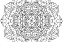 Circular Pattern. Mandala Coloring Page For Kids And Adults. Decorative Ornament Ethnic Oriental Style. Isolated On White Background. Line Art Drawing Coloring Page Relaxation And Meditation. Vector