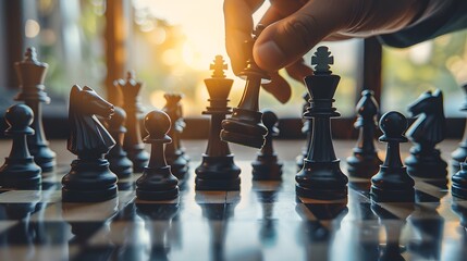 business strategy planning concept, business organize strategy brainstorm chess board game, checkmat