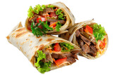 Fototapeta Sport - Delicious shawarma wraps with meat and vegetables, cut out - stock png.