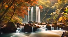 Beautiful Waterfall In Autumn Forest
