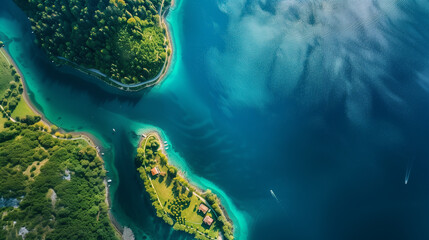 Wall Mural - A beautiful blue lake with trees surrounding it, aerial landscapes