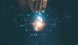 © krungchingpixs - Business global internet connection application technology and digital marketing, Hand holding lightbulb with business graph on network connection, Financial and banking, Digital link tech, Big data.