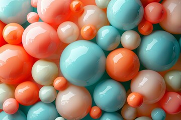 three dimensional seamless pattern of 3d balloons, in the style of fluid and organic, pastel-hued, abstraction. Generative AI