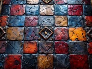 Wall Mural - Colorful Vintage Ceramic Tiles with Embossed Details