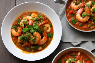 Wall Mural - Prawn tomato stew with gremolata topping