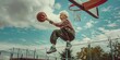 Grandma playing basketball - elderly woman of retired age enjoying life by taking it to the extreme with a healthy active fitness lifestyle