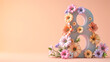 8 march international womens day concept with flowers on pink background.