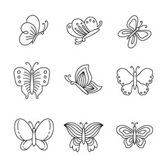 Wall Mural - Butterfly doodle line vector illustration