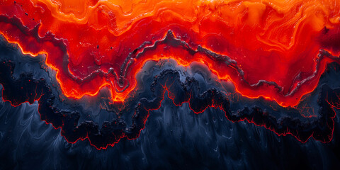Wall Mural - Halloween molten lava texture background. Burning fire coles concept of armageddon hell. Fiery lava and rock backdrop with atmospheric light, grunge glowing texture wide banner by Vita