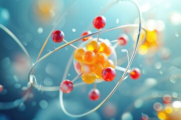 Wall Mural - atomic dance: subatomic realm, electrons, neutrons, and protons orbit a fixed nucleus in a model emp