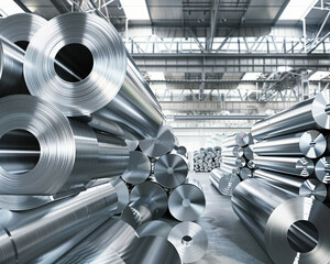 Stacks of stainless steel plates beside a network of pipes in a factory depicting the strength of industrial materials