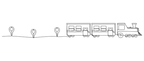 Moving train in continuous one line art style. Travelling concept. Simple vector illustration