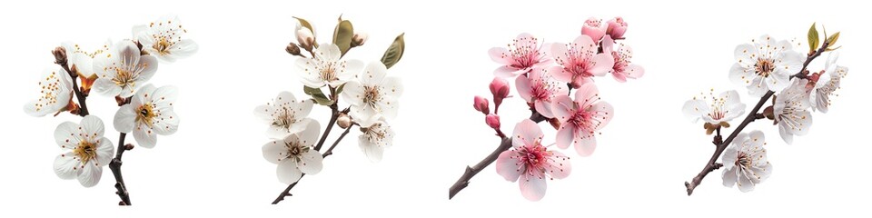 Wall Mural - Set of cherry blossom branches isolated on transparent background