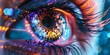 Vivid human eye close-up with digital enhancements, high-tech biometric conceptual image. dynamic and colorful. artistic representation. AI