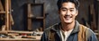 Young attractive charming korean man carpenter repair man smiling looking at camera from Generative AI