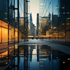 Poster - Reflections of city lights in a modern glass buildings