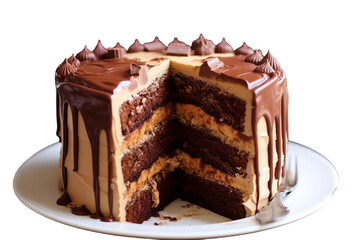 Sweet Peanut Butter Chocolate Cake. isolated on transparent background
