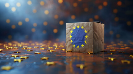 Wall Mural - European Union elections concept image background , ballot box with EU flag. generative ai